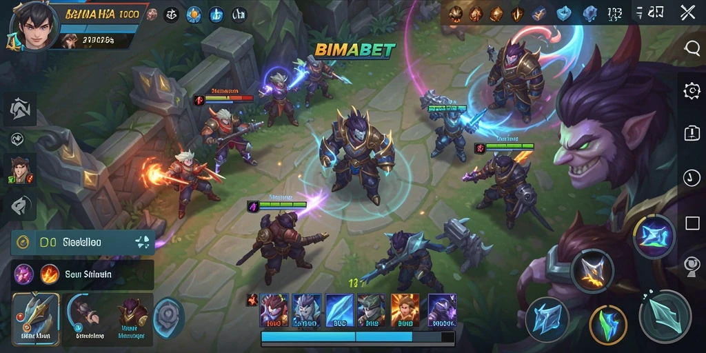 Screenshot gameplay BIMABET menampilkan pertempuran seru antartim MOBA.