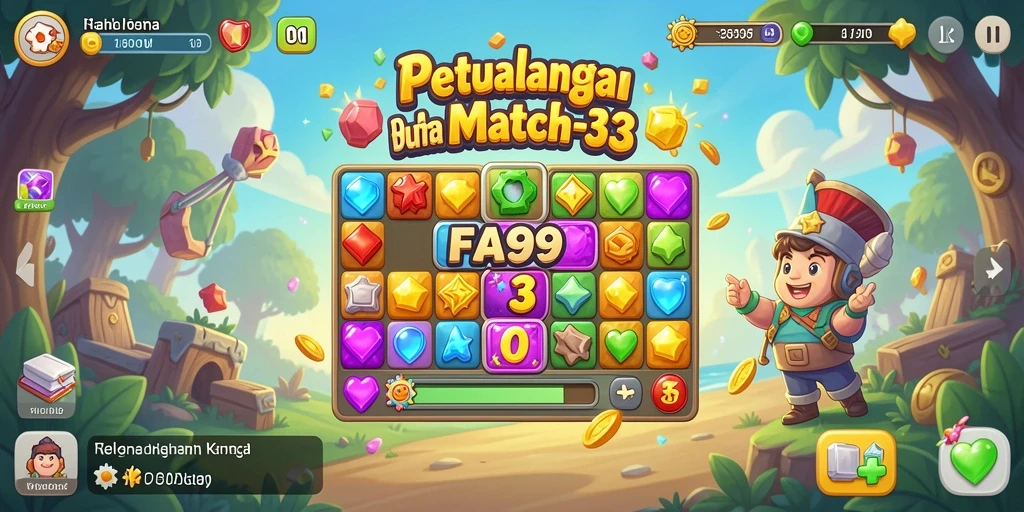 Screenshot gameplay FA99 yang menampilkan aksi mencocokkan permata.