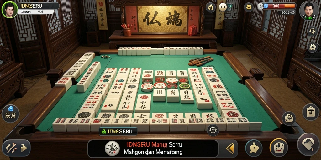 Tampilan gameplay IDNSERU dengan berbagai ubin Mahjong yang menarik.