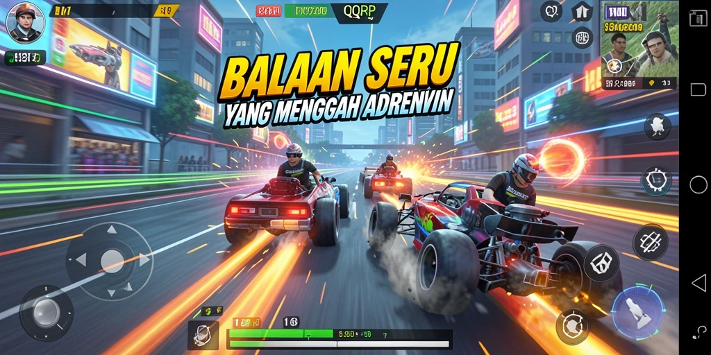 Screenshot gameplay QQRP menampilkan suasana balapan yang intens dan menegangkan.