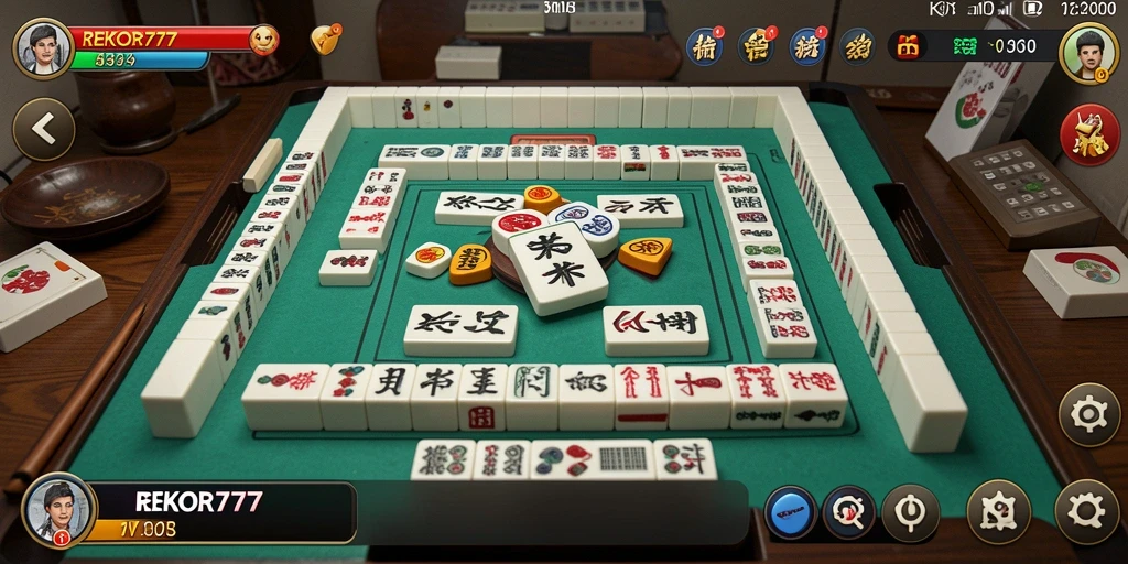 Tampilan gameplay menarik dari REKOR777 dengan ubin Mahjong berwarna-warni.